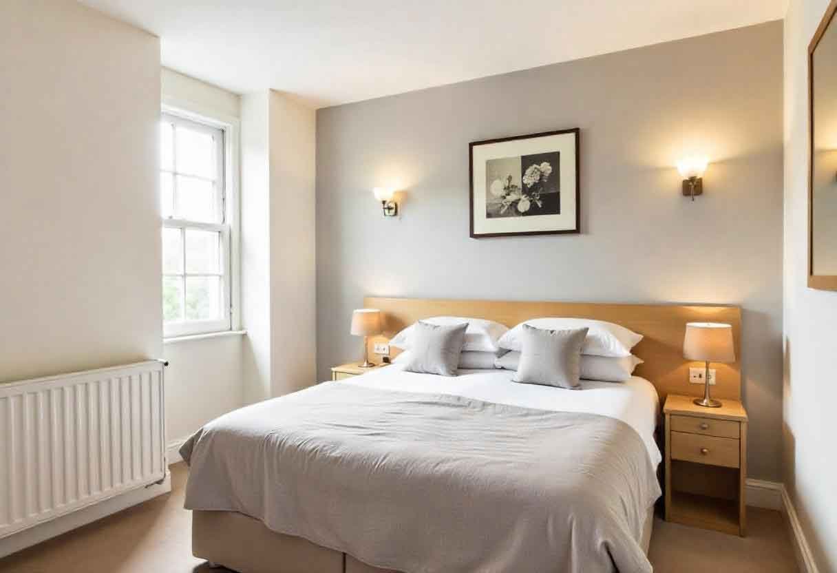 Κομψό και φωτεινό υπνοδωμάτιο σε Airbnb κατάλυμα, διαχειριζόμενο από το AirbnbCare.gr