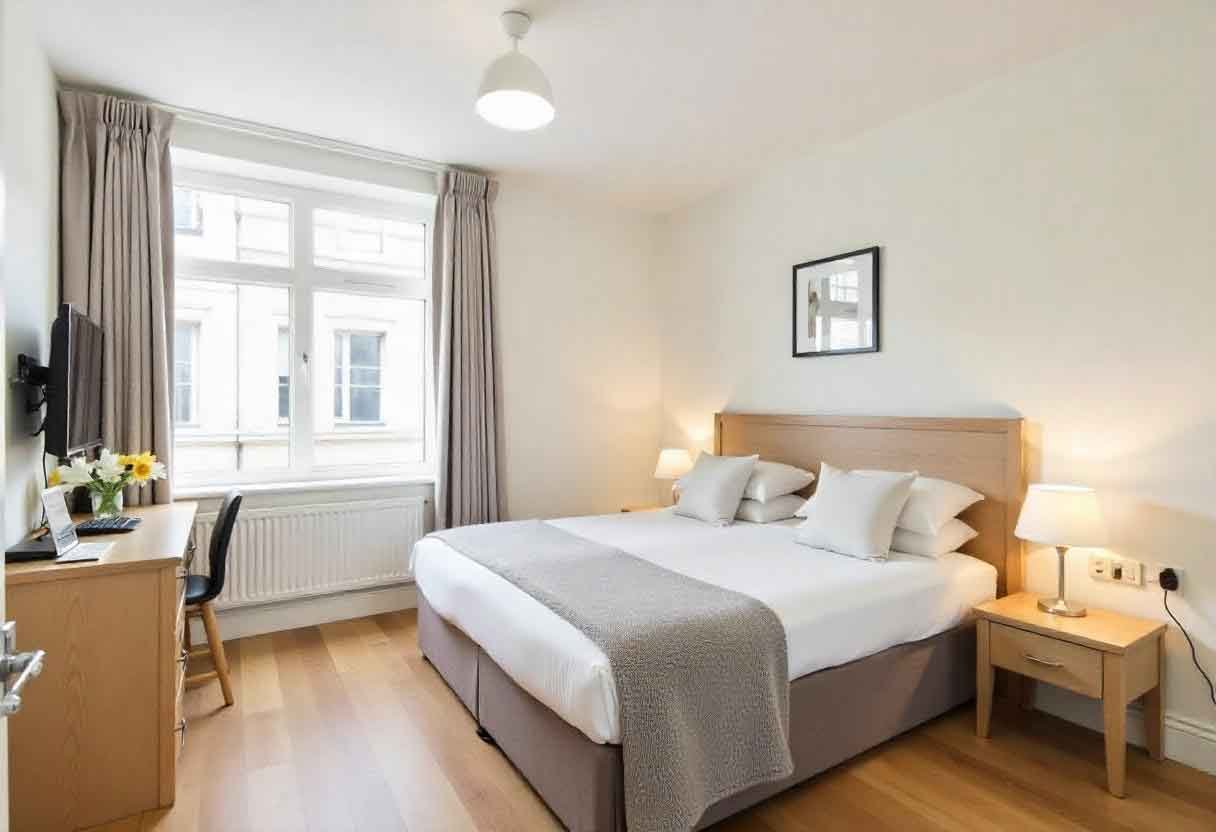 Φωτεινό και κομψό υπνοδωμάτιο σε Airbnb κατάλυμα με μινιμαλιστική διακόσμηση και φυσικό φωτισμό.